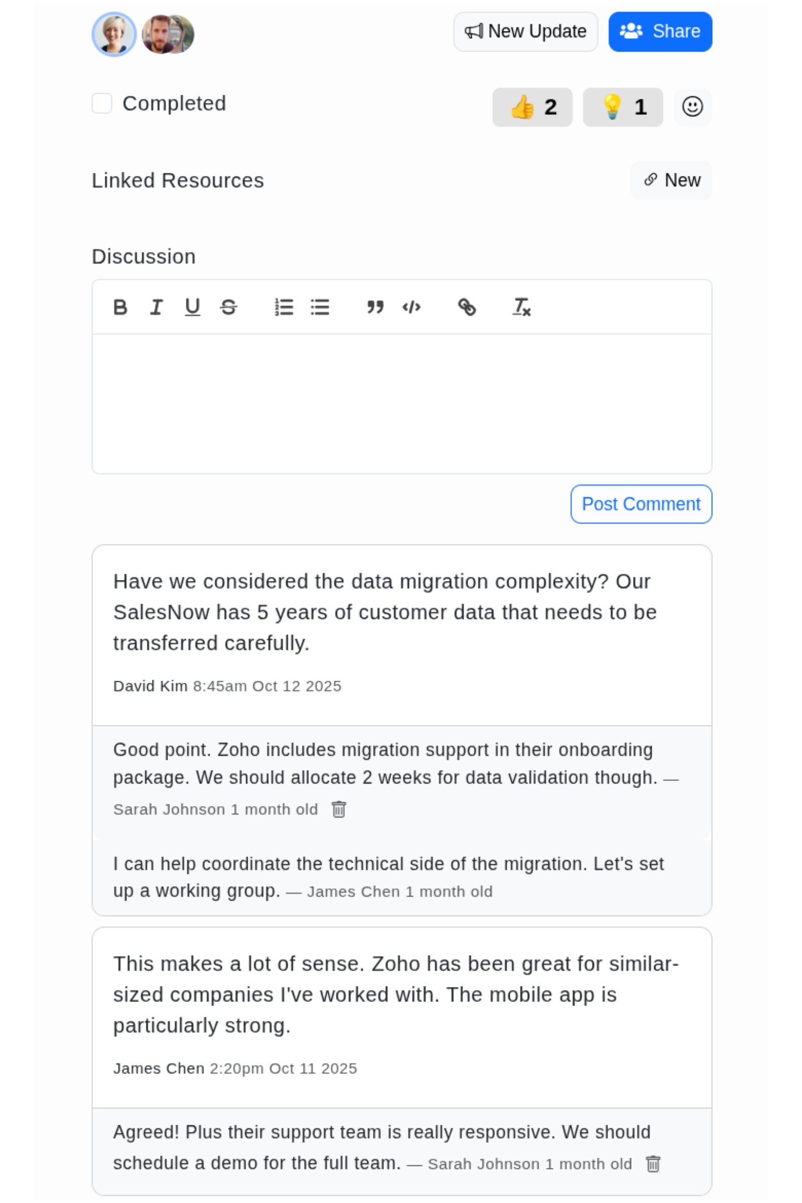 Team collaboration features screenshot